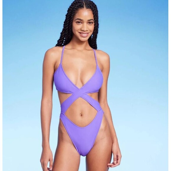 NEW NWT Choose Size Purple Sexy High Leg Extra Cheeky 1 Pc Swim Suit WILD FABLE - Picture 1 of 3
